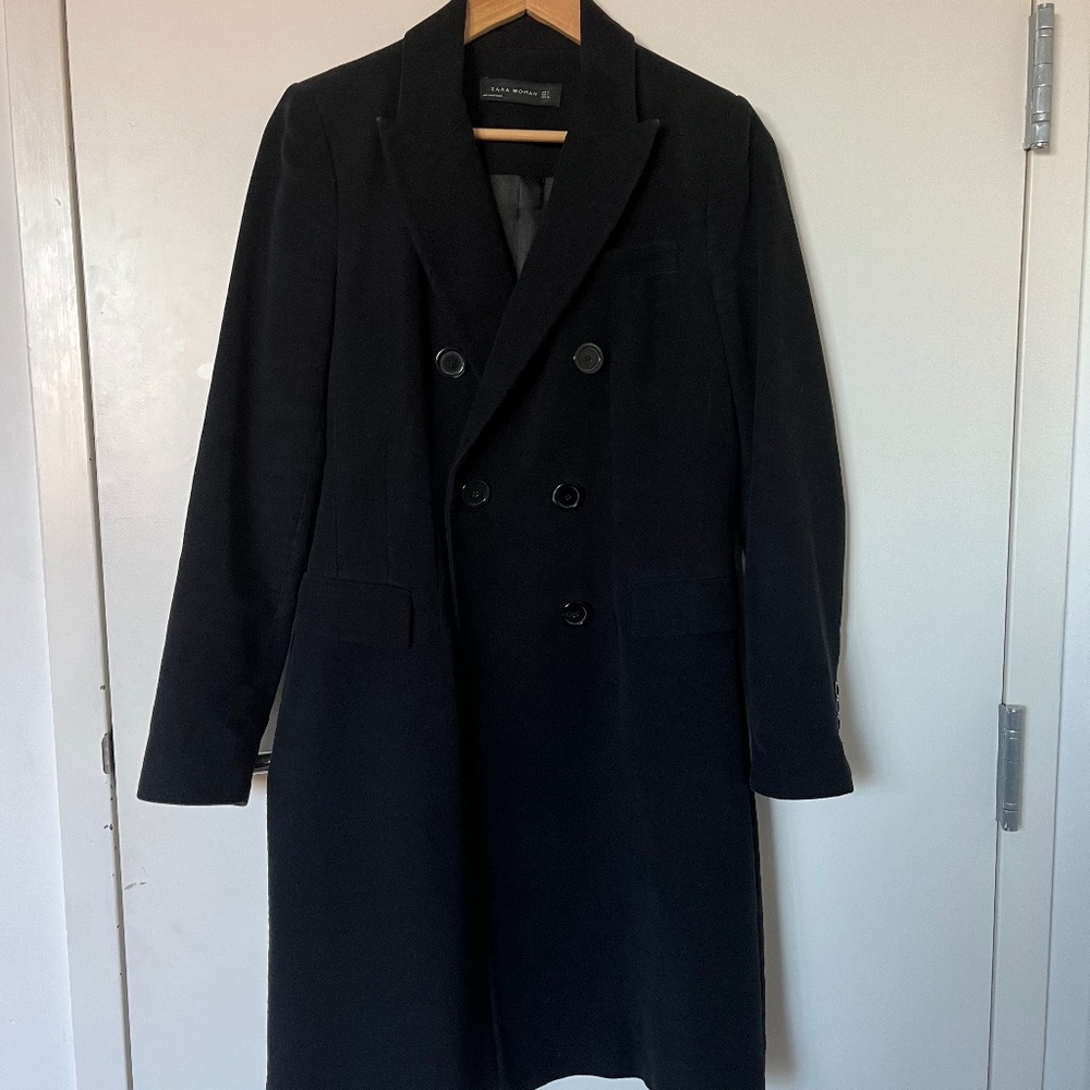 Zara Woman Black Double Breasted Coat